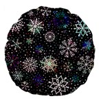 Shiny Winter Snowflake Abstract Christmas Cold Crystal December Large 18  Premium Flano Round Cushions