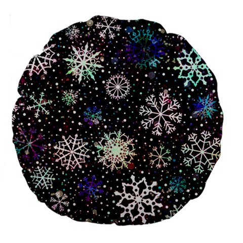 Shiny Winter Snowflake Abstract Christmas Cold Crystal December Large 18  Premium Flano Round Cushions from ArtsNow.com Back