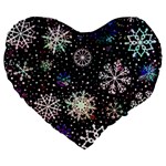 Shiny Winter Snowflake Abstract Christmas Cold Crystal December Large 19  Premium Flano Heart Shape Cushions