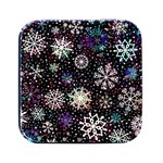 Shiny Winter Snowflake Abstract Christmas Cold Crystal December Square Metal Box (Black)