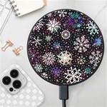 Shiny Winter Snowflake Abstract Christmas Cold Crystal December Wireless Fast Charger(Black)