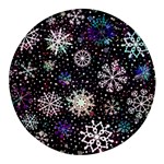 Shiny Winter Snowflake Abstract Christmas Cold Crystal December Round Glass Fridge Magnet (4 pack)