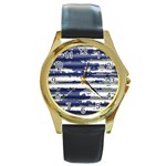 Metallic Rhythm Print Round Gold Metal Watch