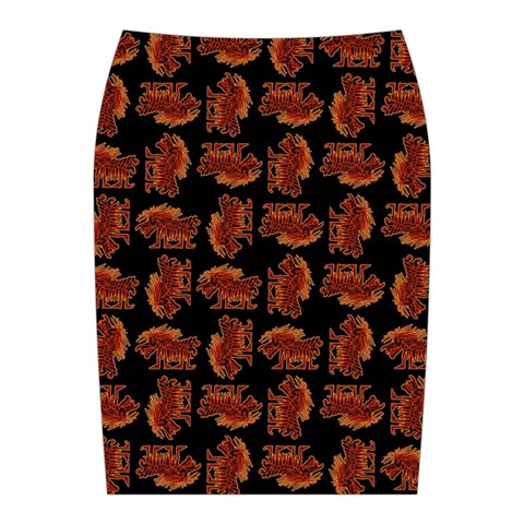 Fantasy skeleton dragon hand drawn motif pattern Midi Wrap Pencil Skirt from ArtsNow.com Back