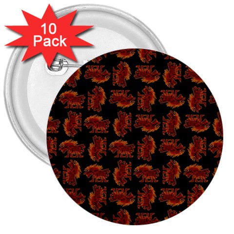 Fantasy Skeleton Dragon Hand Drawn Motif Seamless Pattern Bk 3  Buttons (10 pack)  from ArtsNow.com Front