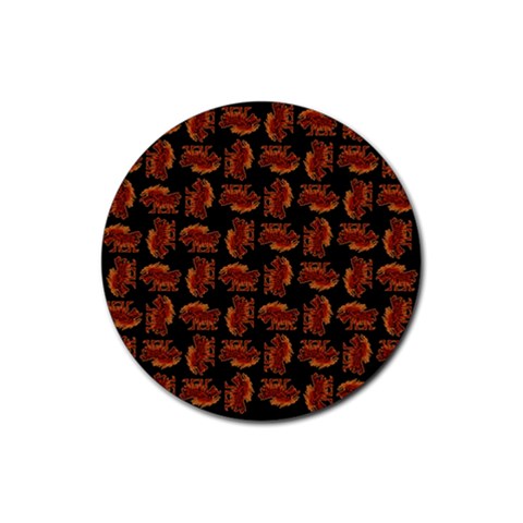 Fantasy Skeleton Dragon Hand Drawn Motif Seamless Pattern Bk Rubber Coaster (Round) from ArtsNow.com Front