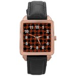 Fantasy Skeleton Dragon Hand Drawn Motif Seamless Pattern Bk Rose Gold Leather Watch 