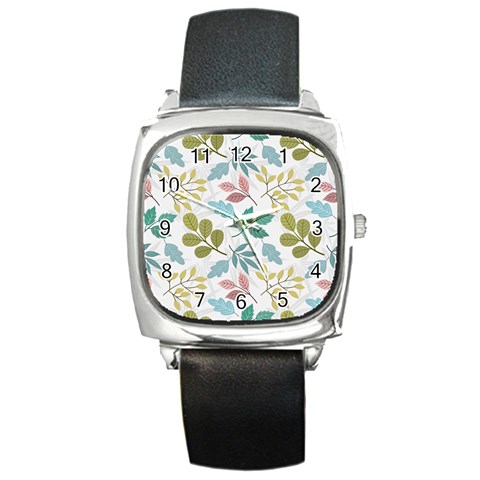 Leaf pattern  Square Metal Watch from ArtsNow.com Front