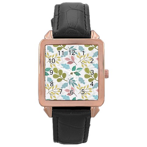 Leaf pattern  Rose Gold Leather Watch  from ArtsNow.com Front