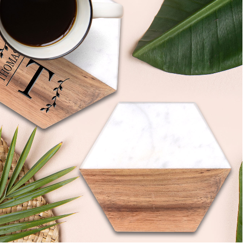 Leaf seamless pattern  Marble Wood Coaster (Hexagon)  from ArtsNow.com Front