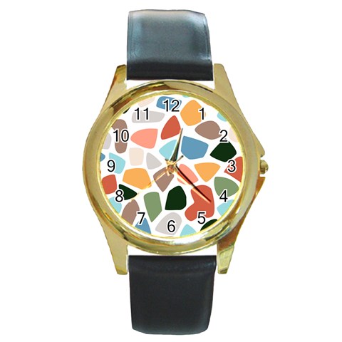 Shapes Seamless Pattern Round Gold Metal Watch from ArtsNow.com Front