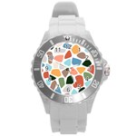 Shapes Seamless Pattern Round Plastic Sport Watch (L)