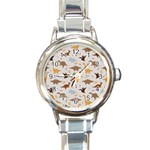 Seamless Dino Pattern Round Italian Charm Watch