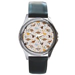 Seamless Dino Pattern Round Metal Watch