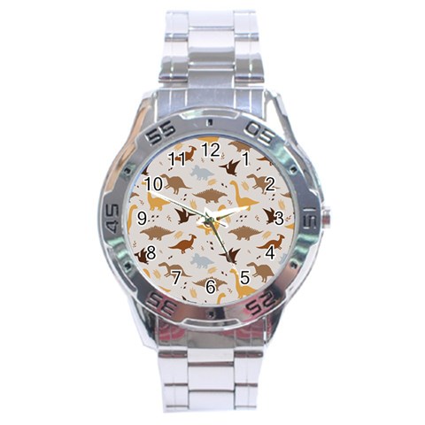 Seamless Dino Pattern Stainless Steel Analogue Watch from ArtsNow.com Front