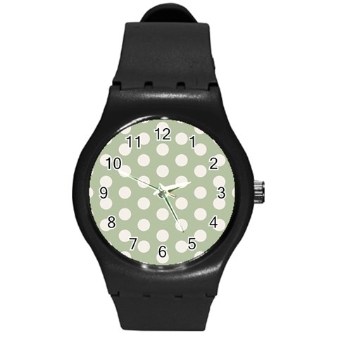 Polk Dots Seamless Pattern Round Plastic Sport Watch (M) from ArtsNow.com Front