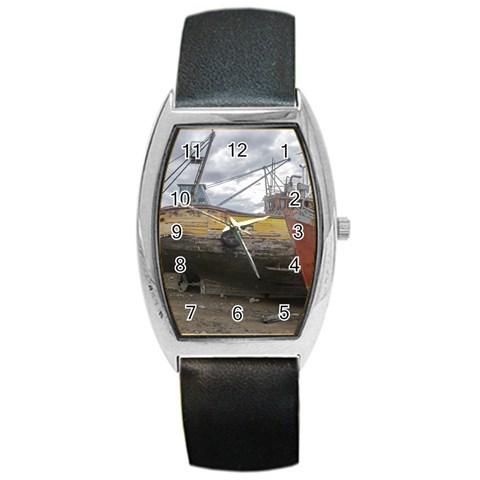 Maritime Memories, San Antonio Oeste, Rio Negro, Argentina Barrel Style Metal Watch from ArtsNow.com Front