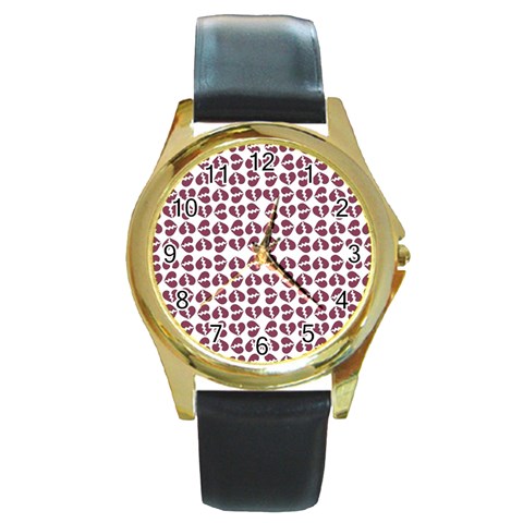 Love In Pieces Print Pattern Design Round Gold Metal Watch from ArtsNow.com Front