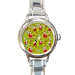 Background With Santa Claus, Christmas Decorations Round Italian Charm Watch