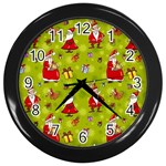 Background With Santa Claus, Christmas Decorations Wall Clock (Black)