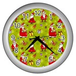 Background With Santa Claus, Christmas Decorations Wall Clock (Silver)