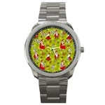 Background With Santa Claus, Christmas Decorations Sport Metal Watch