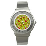 Background With Santa Claus, Christmas Decorations Stainless Steel Watch