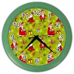 Background With Santa Claus, Christmas Decorations Color Wall Clock