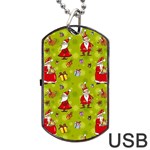 Background With Santa Claus, Christmas Decorations Dog Tag USB Flash (Two Sides)