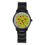 Background With Santa Claus, Christmas Decorations Stainless Steel Round Watch