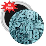 Blue Digits Background, Artwork, Numbers 3  Magnets (10 pack) 