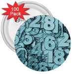 Blue Digits Background, Artwork, Numbers 3  Buttons (100 pack) 