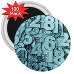 Blue Digits Background, Artwork, Numbers 3  Magnets (100 pack)