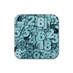 Blue Digits Background, Artwork, Numbers Rubber Coaster (Square)