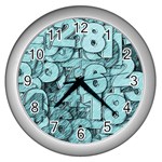 Blue Digits Background, Artwork, Numbers Wall Clock (Silver)