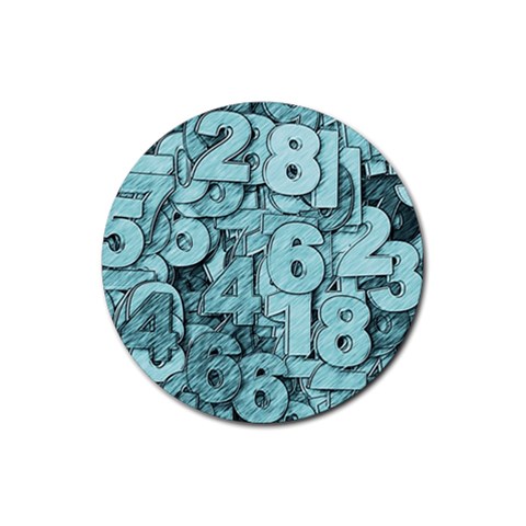 Blue Digits Background, Artwork, Numbers Rubber Coaster (Round) from ArtsNow.com Front