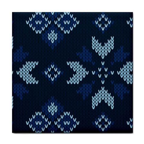 Blue Knitted Texture, Blue Christmas Background, Art Tile Coaster from ArtsNow.com Front