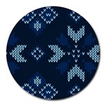 Blue Knitted Texture, Blue Christmas Background, Art Round Mousepad