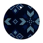 Blue Knitted Texture, Blue Christmas Background, Art Ornament (Round)