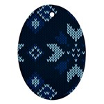 Blue Knitted Texture, Blue Christmas Background, Art Ornament (Oval)