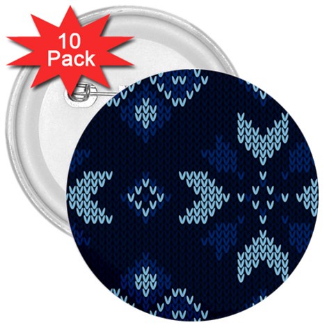 Blue Knitted Texture, Blue Christmas Background, Art 3  Buttons (10 pack)  from ArtsNow.com Front