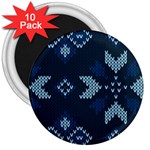 Blue Knitted Texture, Blue Christmas Background, Art 3  Magnets (10 pack) 