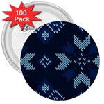 Blue Knitted Texture, Blue Christmas Background, Art 3  Buttons (100 pack) 