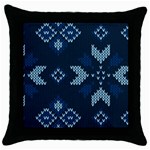 Blue Knitted Texture, Blue Christmas Background, Art Throw Pillow Case (Black)