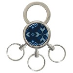 Blue Knitted Texture, Blue Christmas Background, Art 3-Ring Key Chain