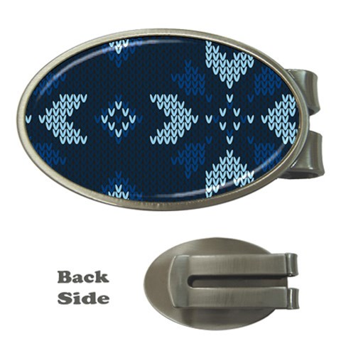 Blue Knitted Texture, Blue Christmas Background, Art Money Clips (Oval)  from ArtsNow.com Front