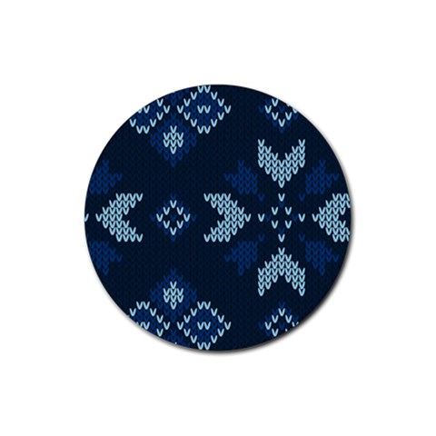 Blue Knitted Texture, Blue Christmas Background, Art Rubber Round Coaster (4 pack) from ArtsNow.com Front