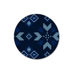 Blue Knitted Texture, Blue Christmas Background, Art Rubber Round Coaster (4 pack)