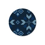 Blue Knitted Texture, Blue Christmas Background, Art Magnet 3  (Round)