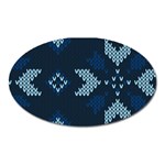 Blue Knitted Texture, Blue Christmas Background, Art Oval Magnet